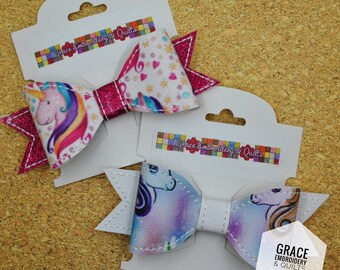 Girl's Unicorn Hair Bow, 4" Vinyl Bow