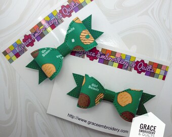 Girl Scout Cookie Hair Bow, Green Vinyl 4" Handmade Barrette