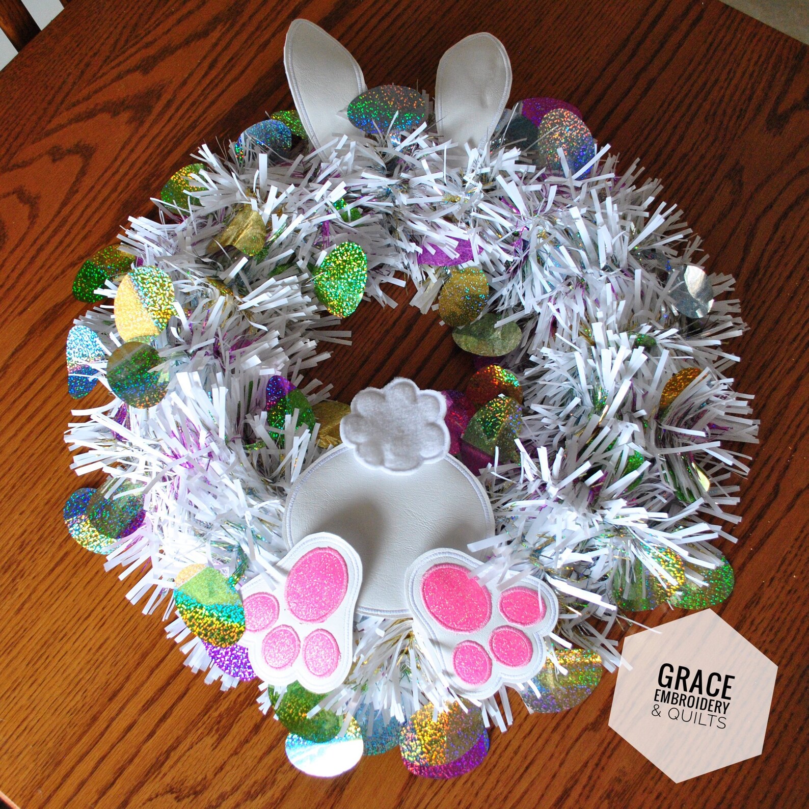 Bunny Butt Tinsel Wreaths with Eggs Bunny Butt Tinsel Wreaths with Eggs