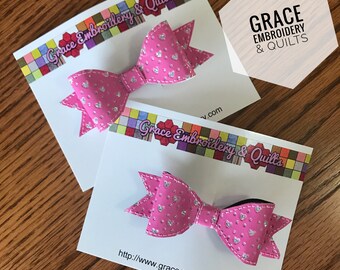 Pink Rhinestone Heart Vinyl Hair Bow, 4"