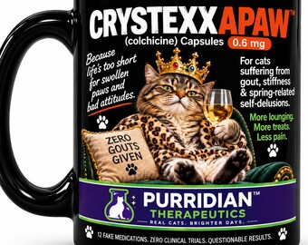 Crystexxapaw™ – Tazza divertente con parodia medica di un gatto – Tazza nera da 440 ml