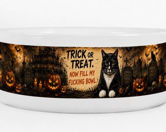 Ciotola per gatti "Dolcetto o scherzetto" - Divertente ciotola per animali domestici per Halloween, 39 oz