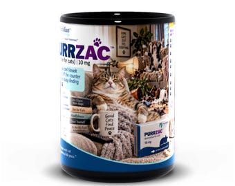Purrzac™ – Tazza divertente con parodia medica di un gatto, 440 ml