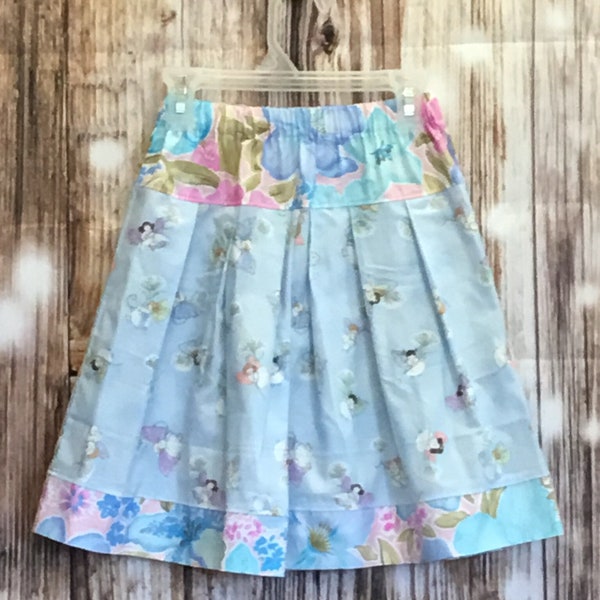 Girls Size 6 Culottes Fairies w/ Flowers on a Light Blue Background Long Modest Split Skirt