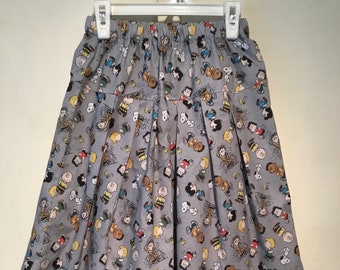 Girls Size 10 Culottes Peanuts Charlie Brown Snoopy Lucy on Gray Modest Split Skirt