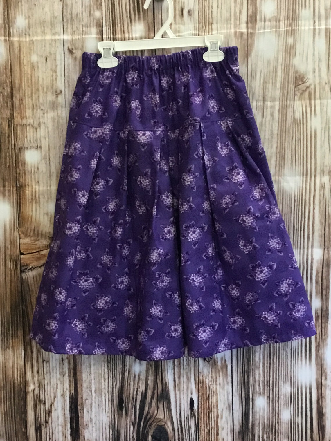 Girls Size 8 Culottes Purple Lilacs on Deep Purple Long Modest | Etsy