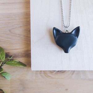 Black Fox Necklace. Finnish Design. Polymer Clay. Glossy Finish. MADE TO ORDER