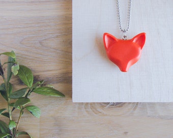Orange Red Fox Necklace. Finnish Design Polymer Clay. Glossy Finish. MADE TO ORDER