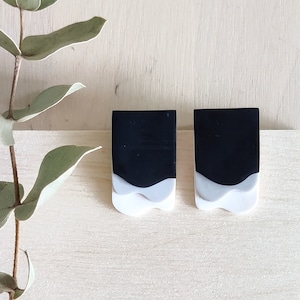 Black Rectangular Minimalist Stud Earrings with Wavy Ice Melting Shape. Made in Finland. MADE TO ORDER