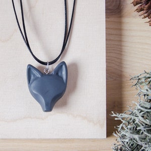 Large size Dark Grey Wolf Necklace with Brown Hemp Cord. Made in Finland. For Men, Women, Kids. Polymer Clay. MADE TO ORDER