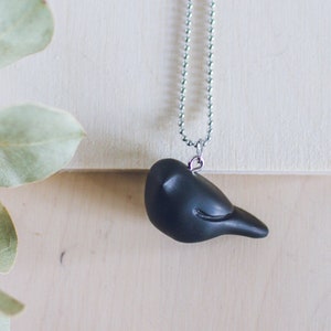 Black Bird Pendant Necklace, Minimalist Finnish Design. Polymer Clay. MADE TO ORDER