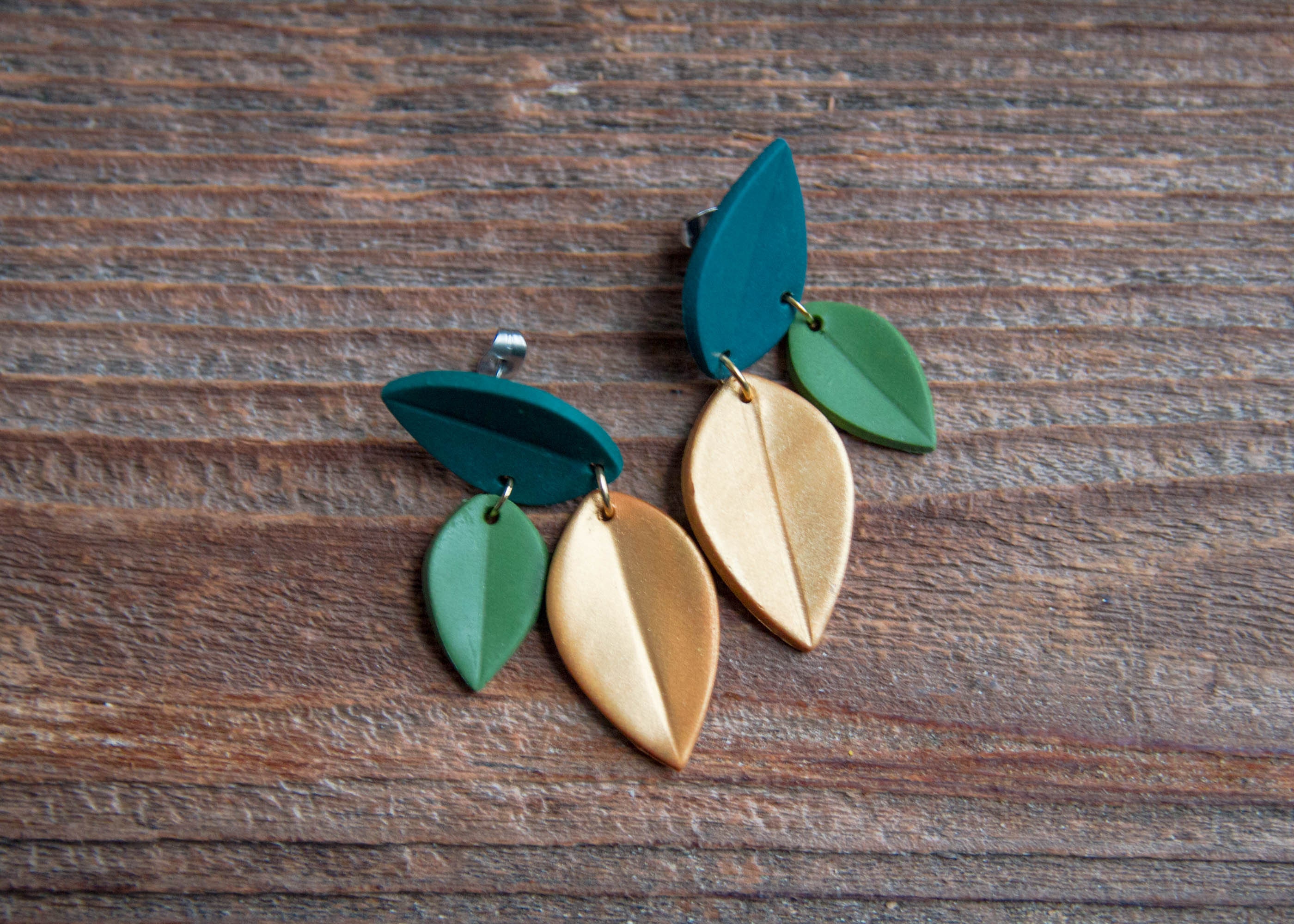 Leaf Earrings in Late Summer Colors. Dark Green Pine and | Etsy