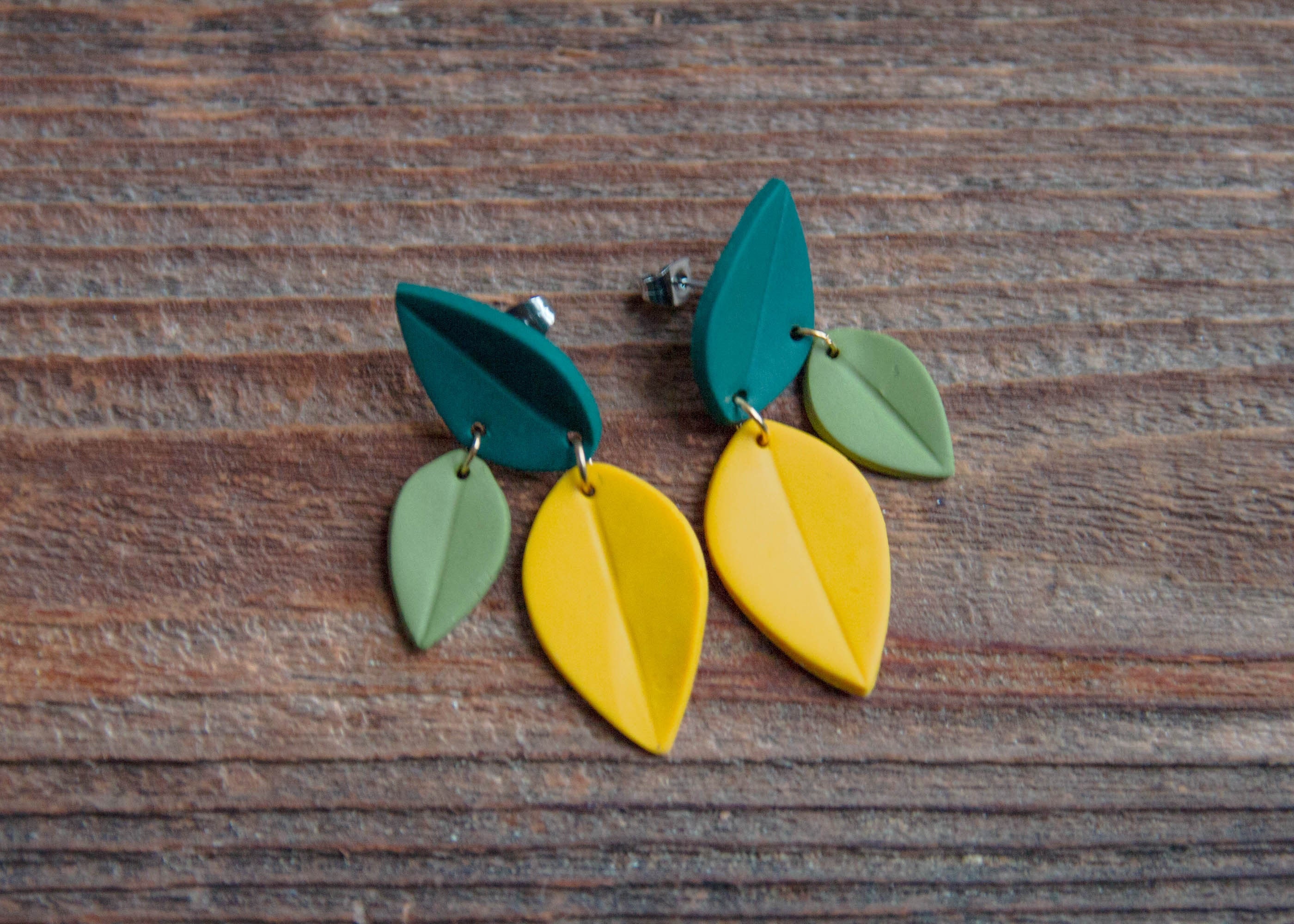 Leaf Earrings in Late Summer Colors. Dark Green Pine and | Etsy