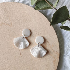 Viuhka White Pearl Shimmer Dangle Earrings with Round Studs 2 sizes. Made in Finland. image 4