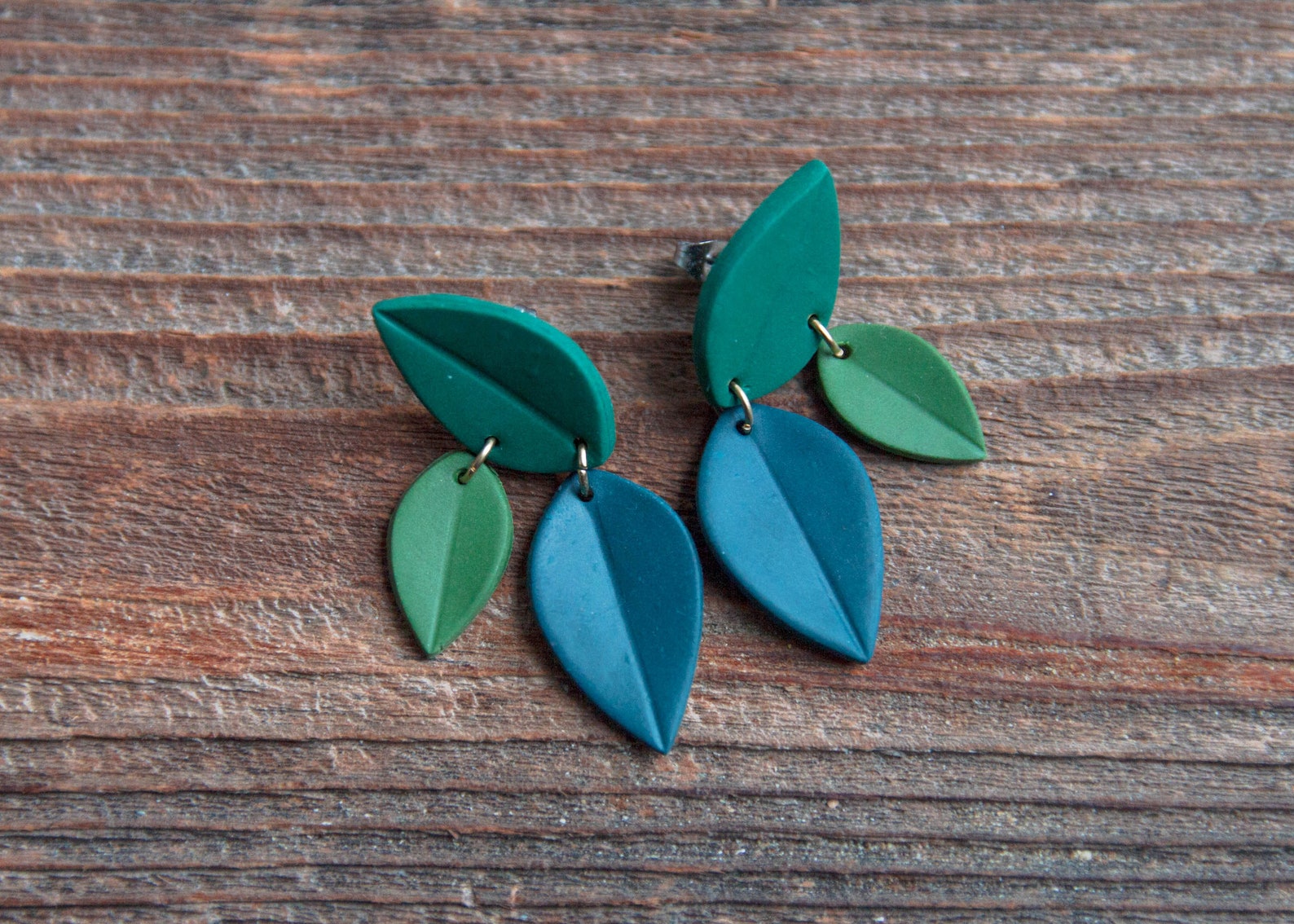 Leaf Earrings in Late Summer Colors. Dark Green Pine and | Etsy