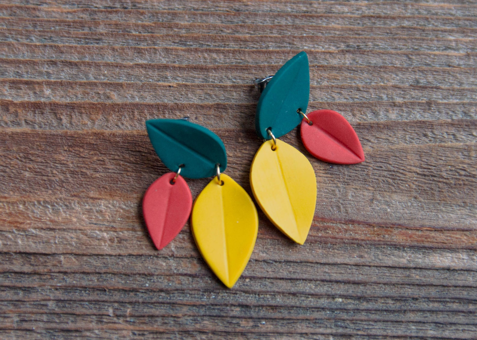 Leaf Earrings in Late Summer Colors. Dark Green Pine and | Etsy