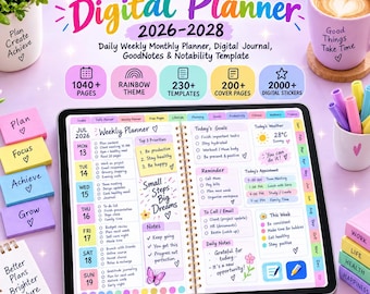 All-in-One Digital Planner 2026-2028, Daily Weekly Monthly Planner, Digital Journal, GoodNotes & Notability Template