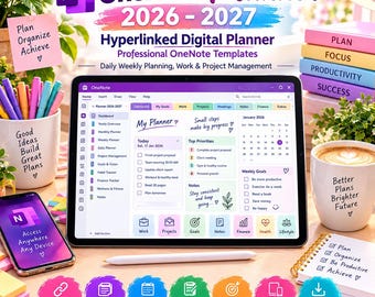 OneNote Planner 2026 2027 | Hyperlinked Digital Planner | Professional OneNote Templates | Daily Weekly Planning, Work & Project Management