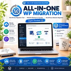 All in One WP Migration, WordPress Migration Tool, Website Backup & Transfer, WordPress Website Migration, Digital Download