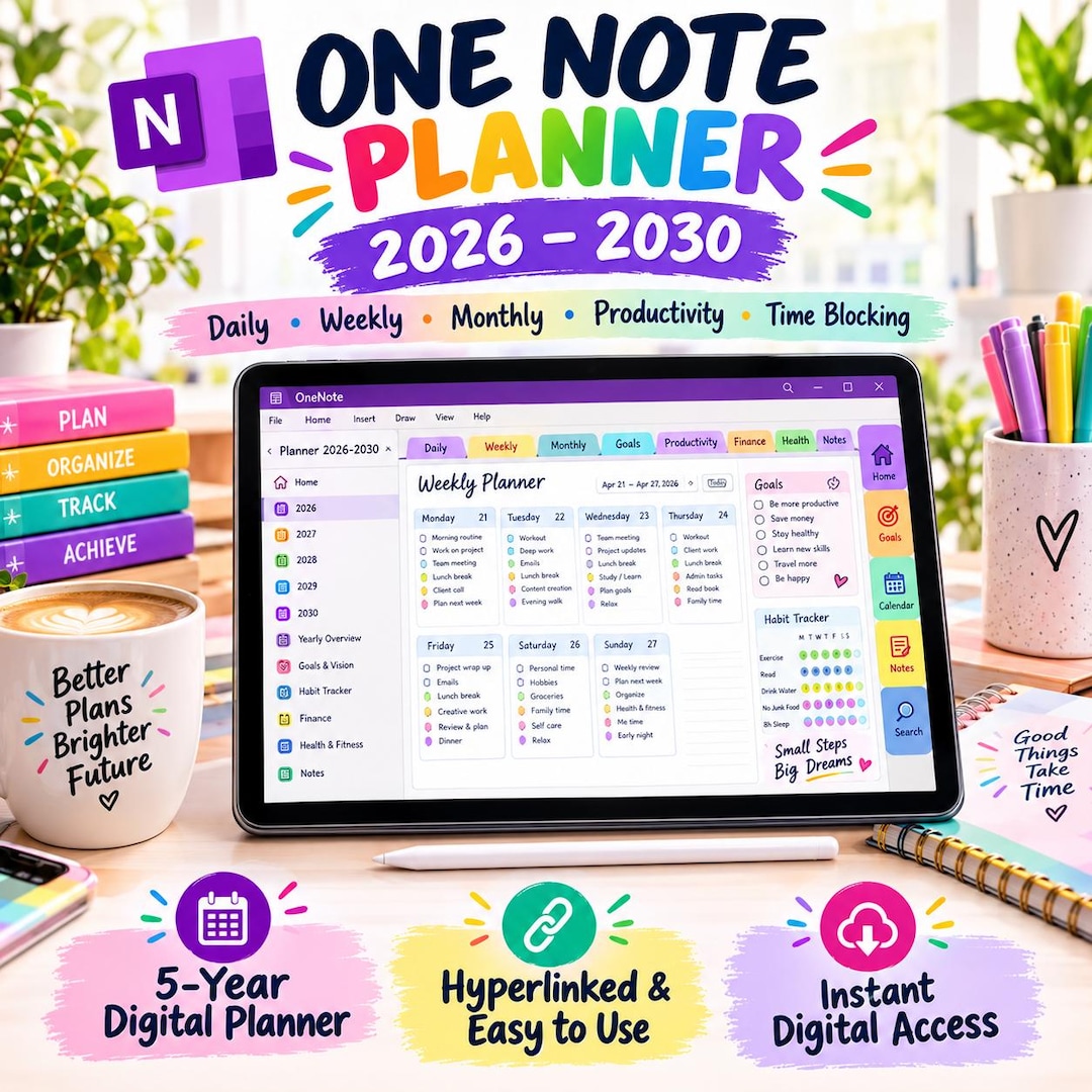 Planner Pages Onenote Onenote Planner 2026–2030 | 5 Year Hyperlinked Planner | Daily Weekly ...