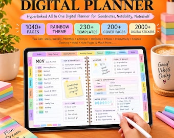 All-in-One Digital Planner 2026-2028, Hyperlinked Daily Weekly Monthly Planner, Undated Dashboard & Habit Goal Budget Tracker
