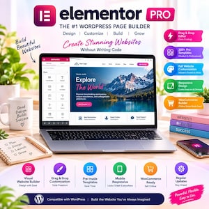 Elementor Pro WordPress Page Builder Plugin, Webbdesignverktyg, Landningssidesbyggare, Digital Nedladdning för WordPress-webbplatser