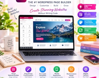 Elementor Pro, plugin para WordPress Page Builder, herramientas de diseño web, creador de páginas de destino, descarga digital para sitios web de WordPress.