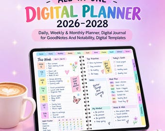 All-in-One Digital Planner 2026-2028 | Daily, Weekly & Monthly Planner, Digital Journal for GoodNotes And Notability, Digital Templates