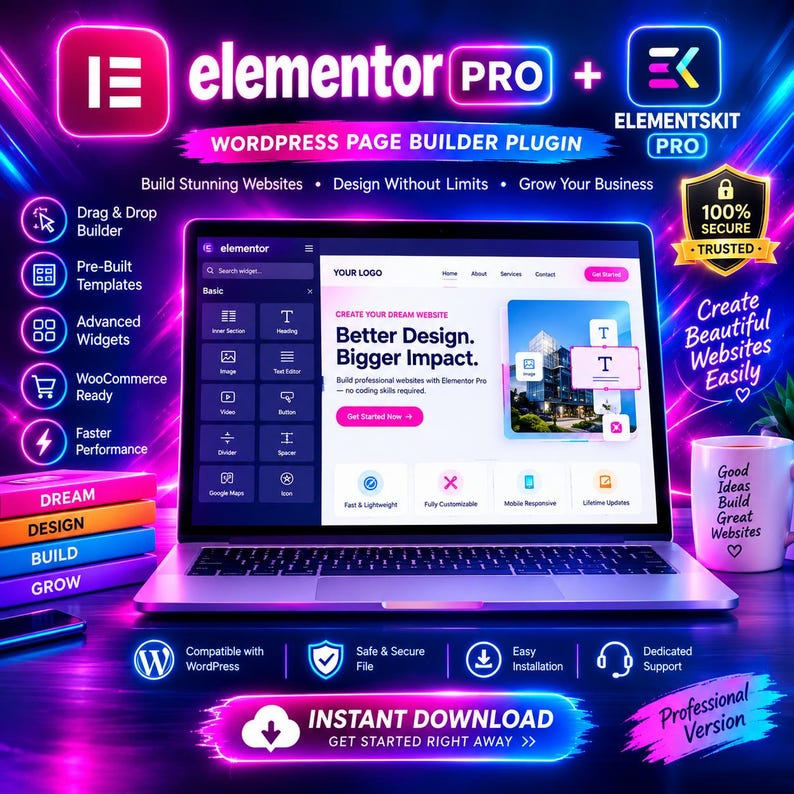 Elementor Pro + ElementsKit Pro | WordPress Page Builder | Website Builder, Landing Pages & Templates | Digital Download