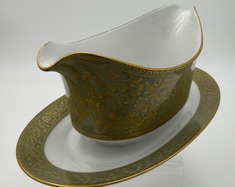 Vintage Sango Versailles 3632 Sauciere, Salbeigrün-Gold, Japan