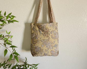 Up-Cycled Quilted Paisley Tote Bag, Mustard Yellow, Lined with Pocket