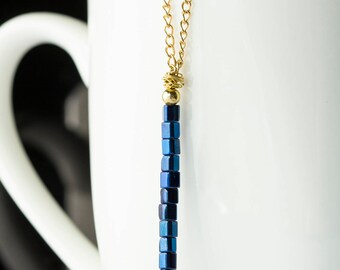 Iridescent Dark Blue & Gold Necklace