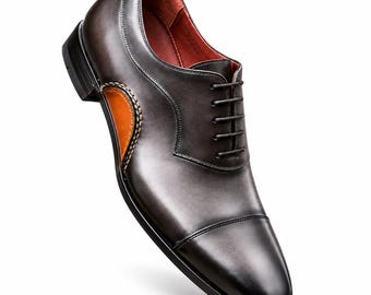Black Men's Cap Toe Lace Up Oxford Classic Dress Shoes