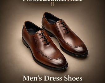 Men's Brown Leather Oxford Shoes, Classic Lace Up Dress Shoes, Formal Business Wedding Footwear
