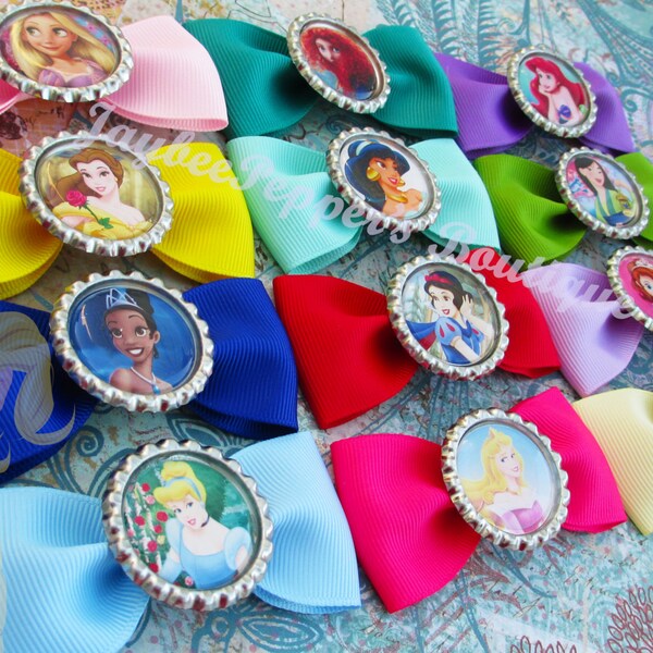 Disney princess hair bows Aurora Cinderella Ariel Pocahontas  Sofia Belle Mulan Tiana Snow White Rapunzel simple hair bow party favor girls