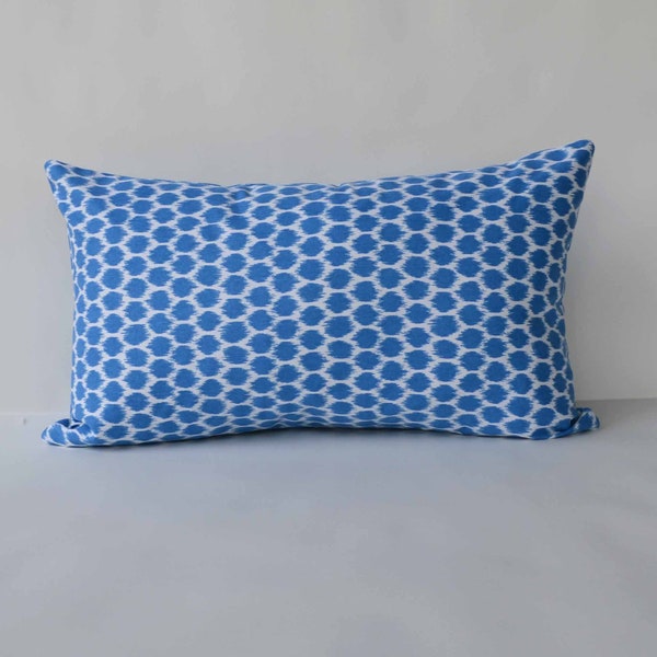 Decorative Pillow  12 x 20'' lumbar Accent Pillow Modern Blue Ikat Dot designer Throw Pillow cover