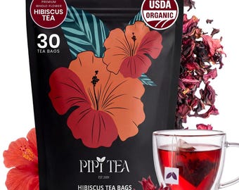 PiPi Tea Hibiscus Tea Bags, Organic Caffeine-Free Herbal Infusion, 60g