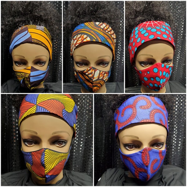 African Print Headband & Mask Set