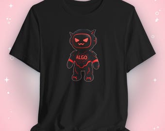 Devil Robot T-Shirt, Black Red Evil Robot Tee, BabyAlgo Plush Mascot Shirt