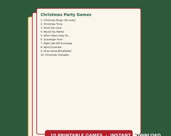 Weihnachtsspiele-Paket, 10 druckbare Spiele, Weihnachtsbingo (30 Karten), Quiz, Familienspiele für die Feiertage, Büroparty, Sofort-Download