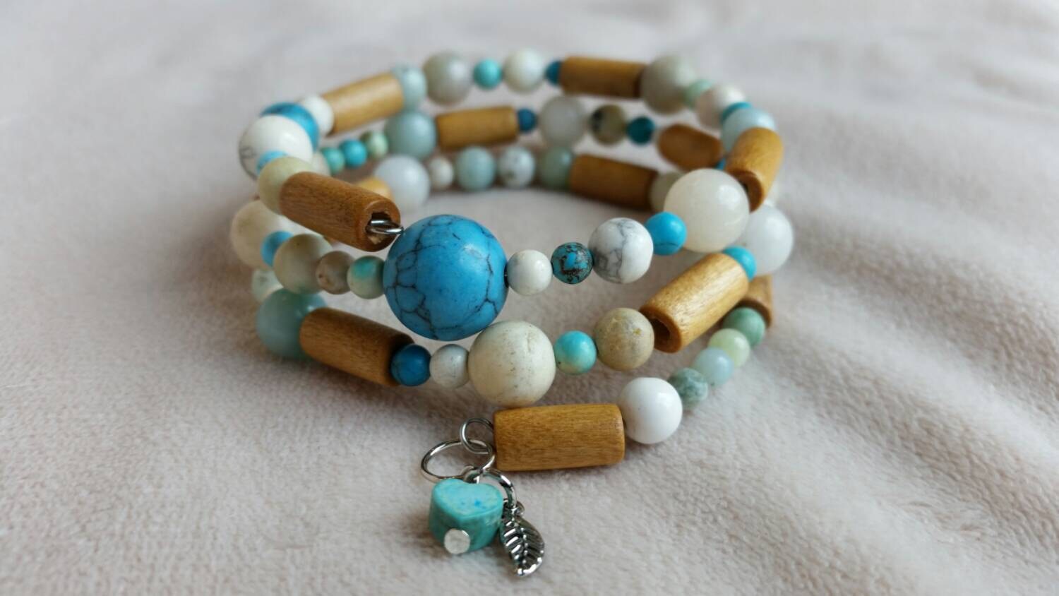 Download Beachy Bohemian Aqua and White Wrap Bracelet / Memory Wire | Etsy