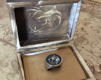 New premium Witcher Stainless Steel Wolf Signet Ring gift set