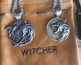 New premium Witcher White Wolf and Trio Medallions with leather pouches