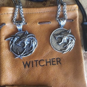 New premium Witcher White Wolf and Trio Medallions with leather pouches