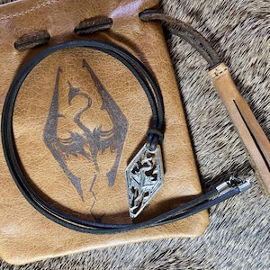 Skyrim Dragon inspired Necklace with or without Leather Dragon Pouch