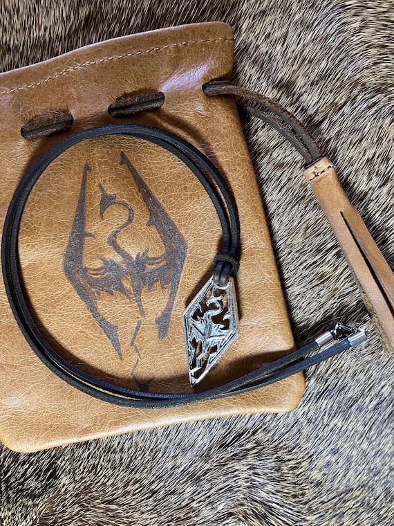 Skyrim Dragon inspired Necklace with or without Leather Dragon Pouch