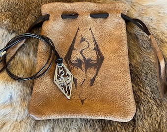 Skyrim Dragon inspired Necklace with or without Leather Dragon Pouch