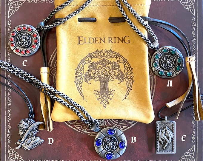 Elden Ring Talisman Necklaces With Engraved Leather Pouch Etsy