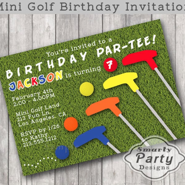 Mini Golf Birthday Party Invite Invitation Par-Tee Printable Personalized Customized 5x7 or 4x6