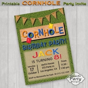 Cornhole Birthday Party Invitation Invite Digital Printable  Personalized Red Blue Green Orange Customized 5x7 or 4x6